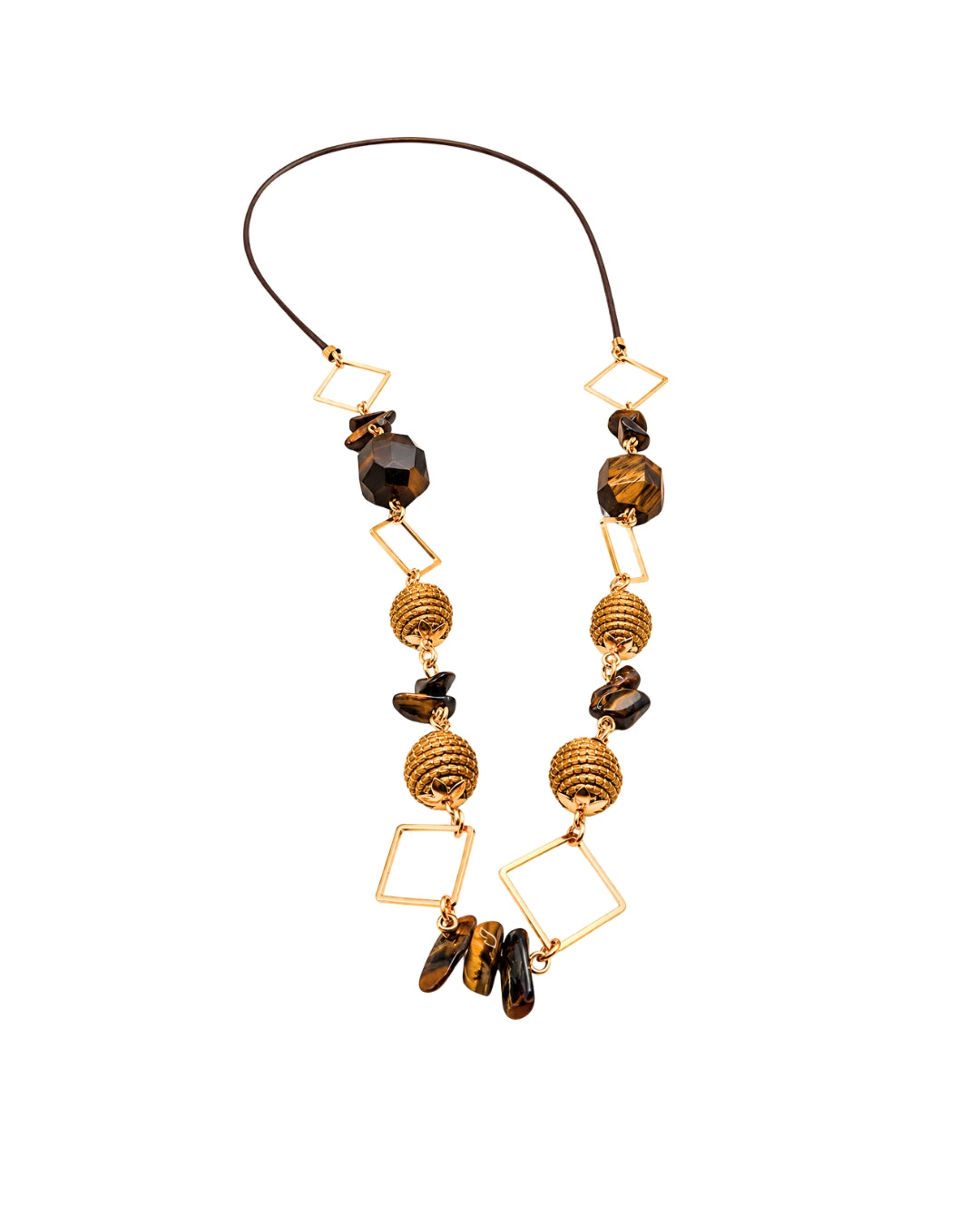 Geometric Tiger Eye Golden Grass Necklace