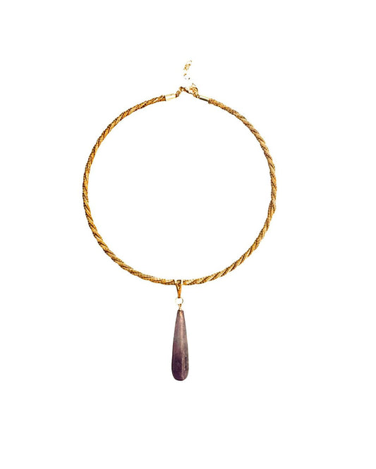 Golden Grass Necklace with Amethyst Pendant