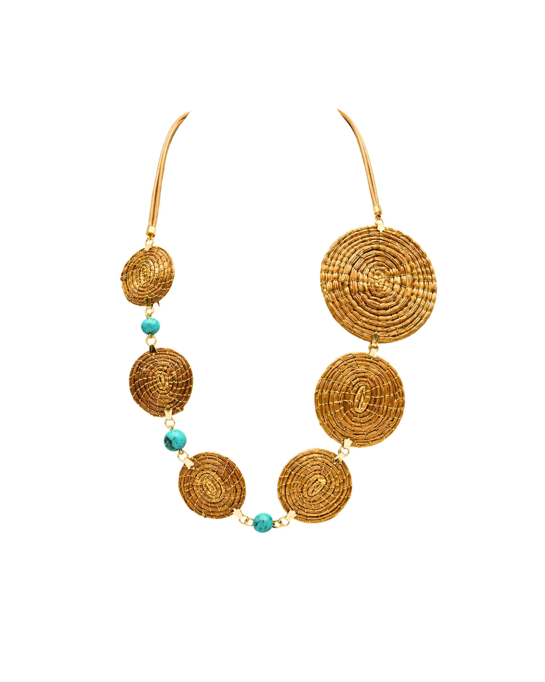 Turquoise Mandala Golden Grass Necklace