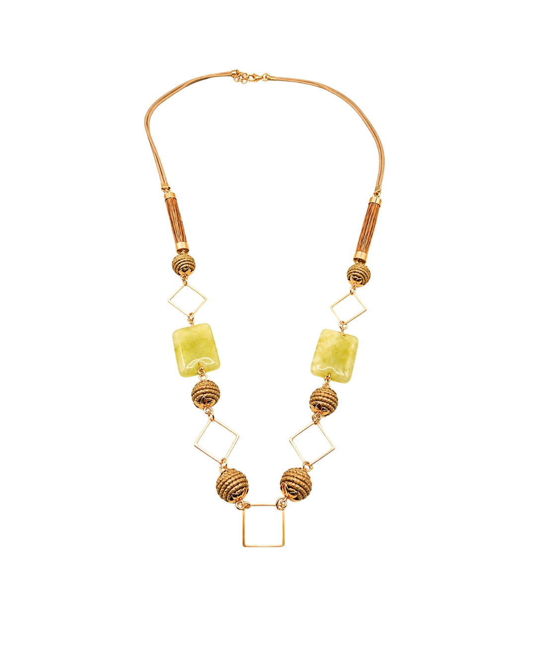 Geometric Golden Grass Necklace with Green Stone