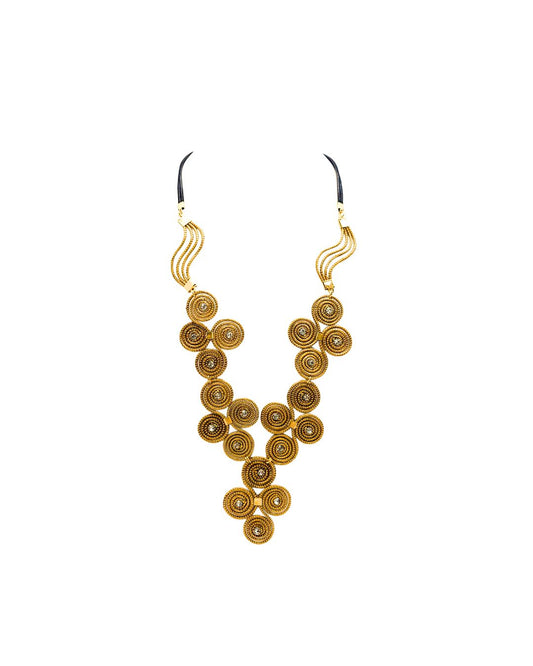 Golden Grass Necklace with Circles and Golden Details
