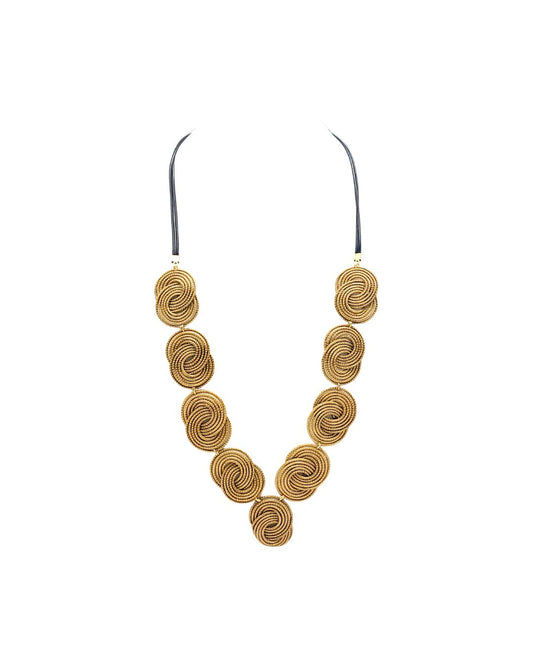 Golden Grass Necklace with Braided Circles