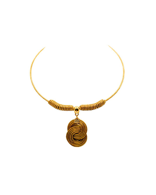 Golden Grass Necklace with Double Interwoven Pendant