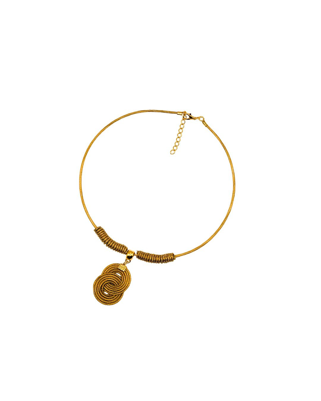 Golden Grass Necklace with Double Interwoven Pendant