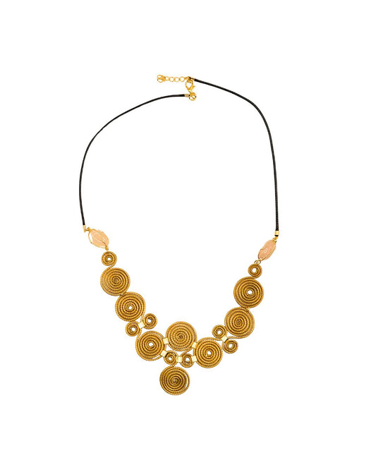 Golden Grass Necklace with Interwoven Circles