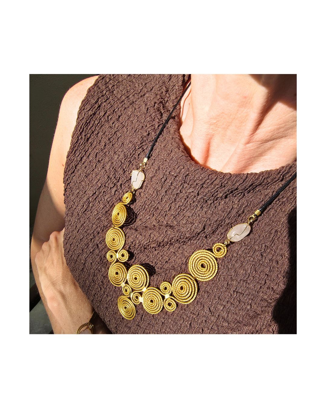 Golden Grass Necklace with Interwoven Circles