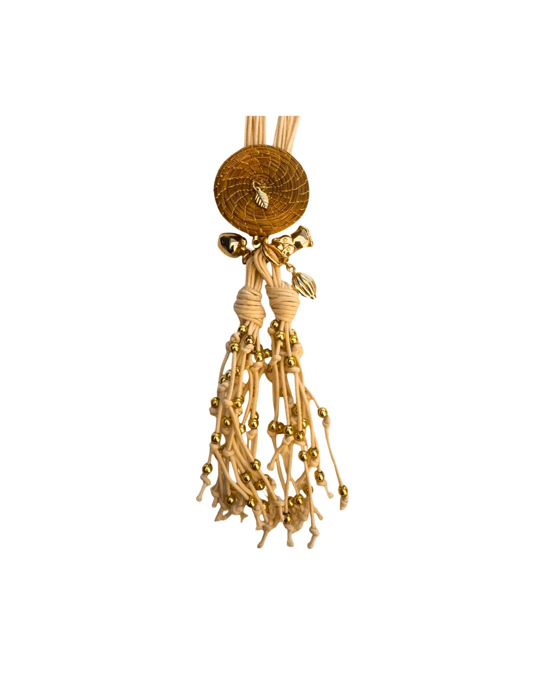 Golden Grass Necklace with Pendant and Golden Tassels