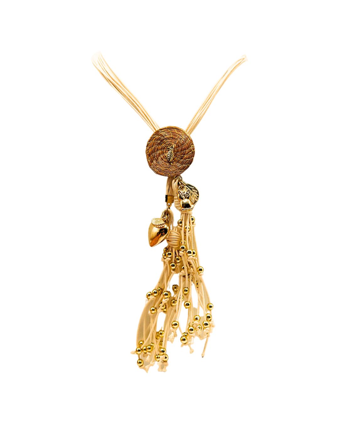 Golden Grass Necklace with Pendant and Golden Tassels