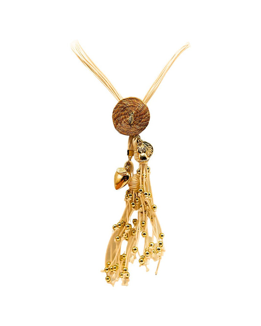 Golden Grass Necklace with Pendant and Golden Tassels