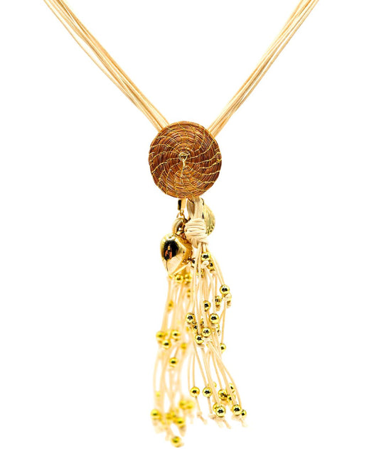 Golden Grass Necklace with Pendant and Golden Tassels
