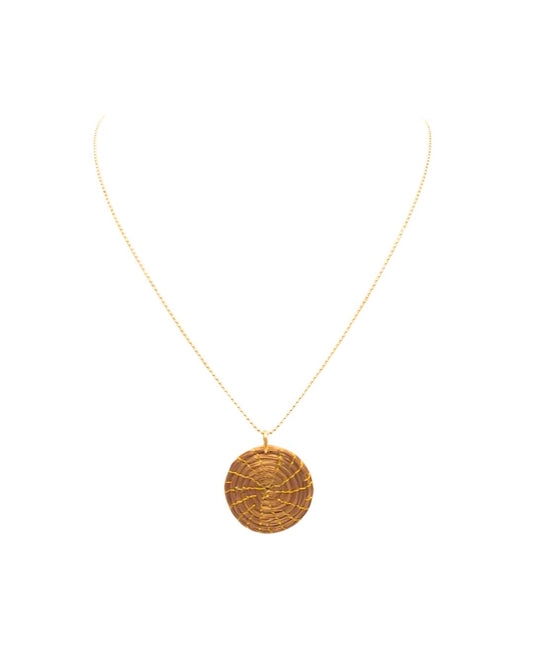 Golden Grass Necklace with Circular Pendant