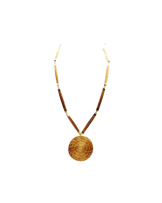 Golden Grass Necklace with Spiral Pendant