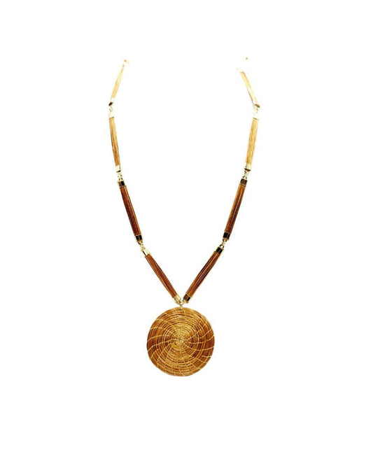Golden Grass Necklace with Spiral Pendant