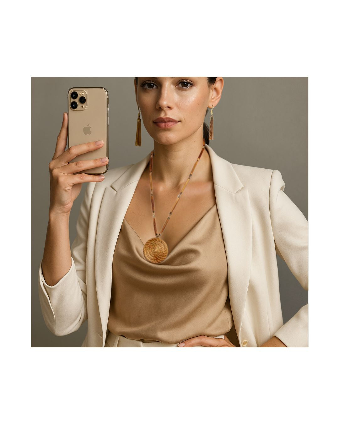 Golden Grass Necklace with Spiral Pendant