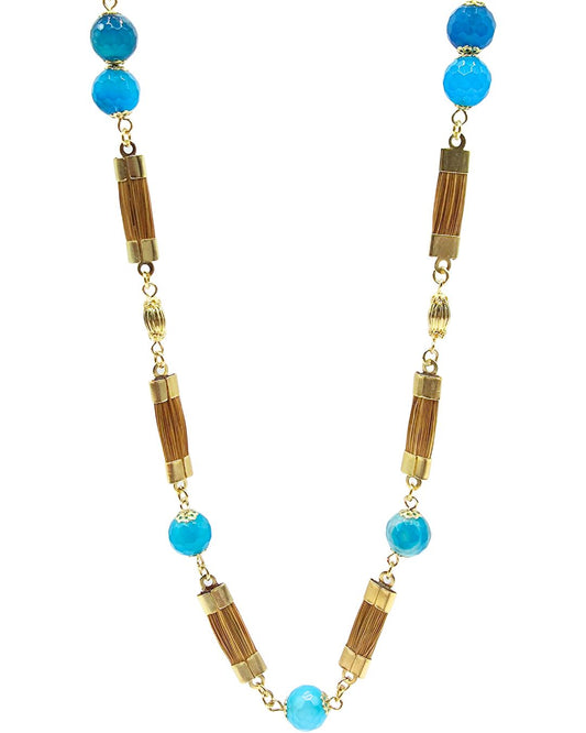 Golden Grass Necklace with Turquoise Stones and Golden Details