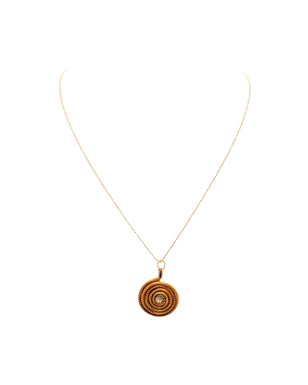 Golden Grass Necklace with Spiral Pendant Rock