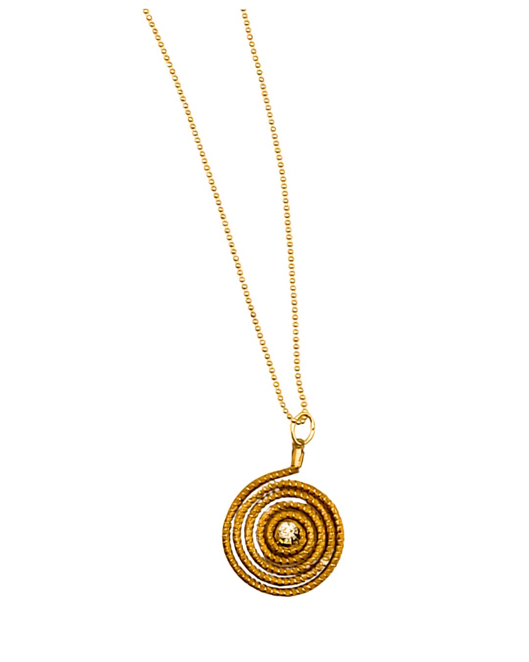 Golden Grass Necklace with Spiral Pendant Rock
