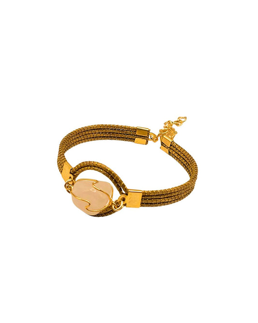 Golden Grass Bracelet with Oval Stone