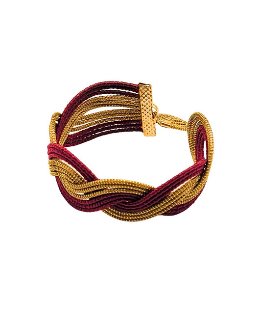 Golden Grass Braided Bracelet with Red and Gold Details