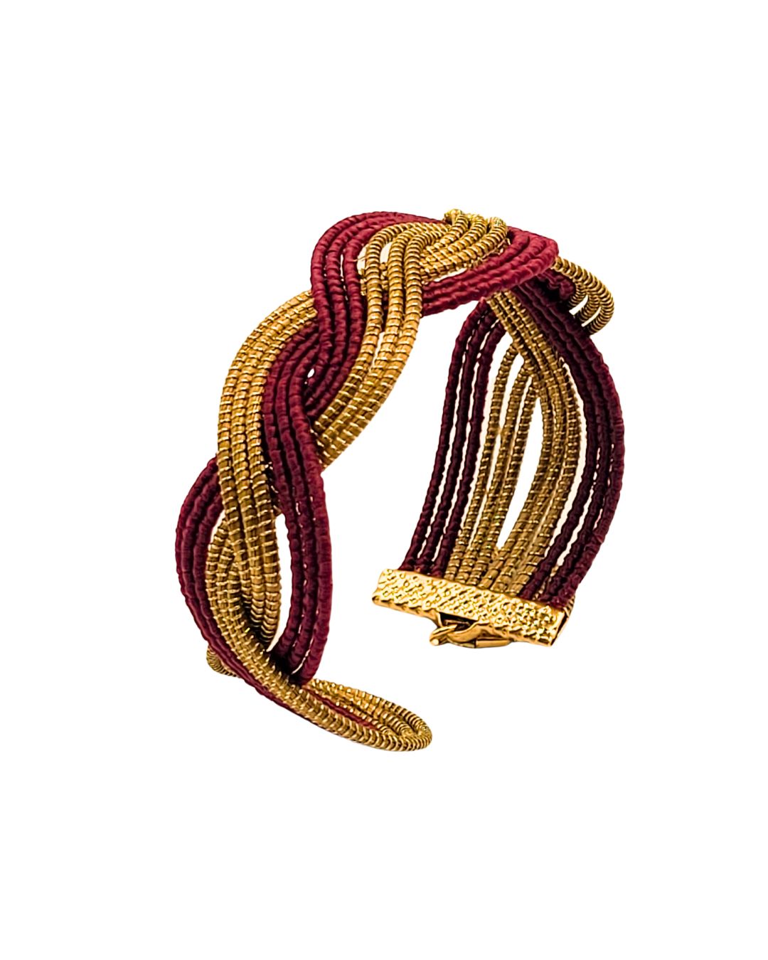 Golden Grass Braided Bracelet with Red and Gold Details