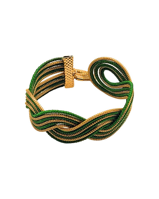 Golden Grass Braided Bracelet with Green Details