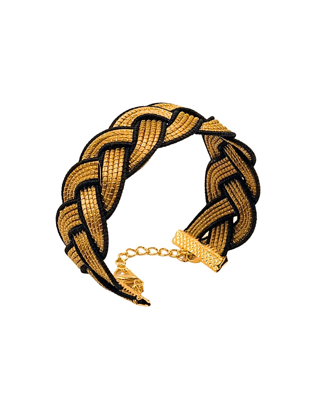 Golden Grass Braided Bracelet with Black Details