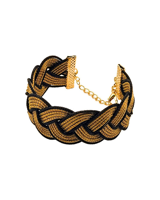 Golden Grass Braided Bracelet with Black Details