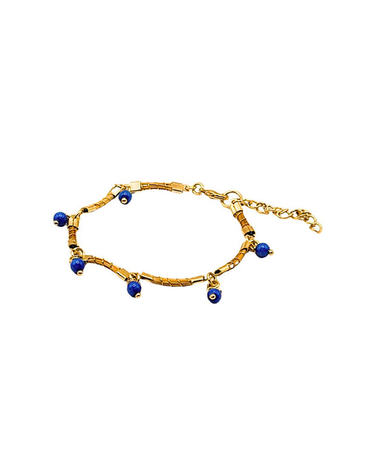 Golden Grass Bracelet with Small Blue Ball