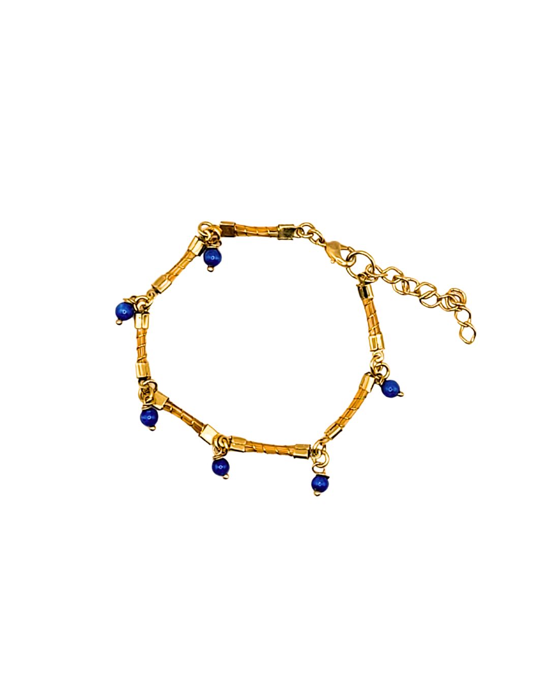 Golden Grass Bracelet with Small Blue Ball